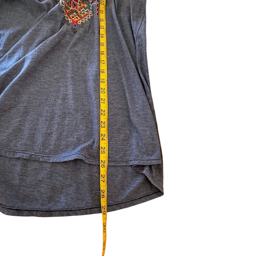 Johnny Was Embroidered V-Neck Cap Sleeve Boho Top Heathered Blue light Cotton S - Picture 8 of 10